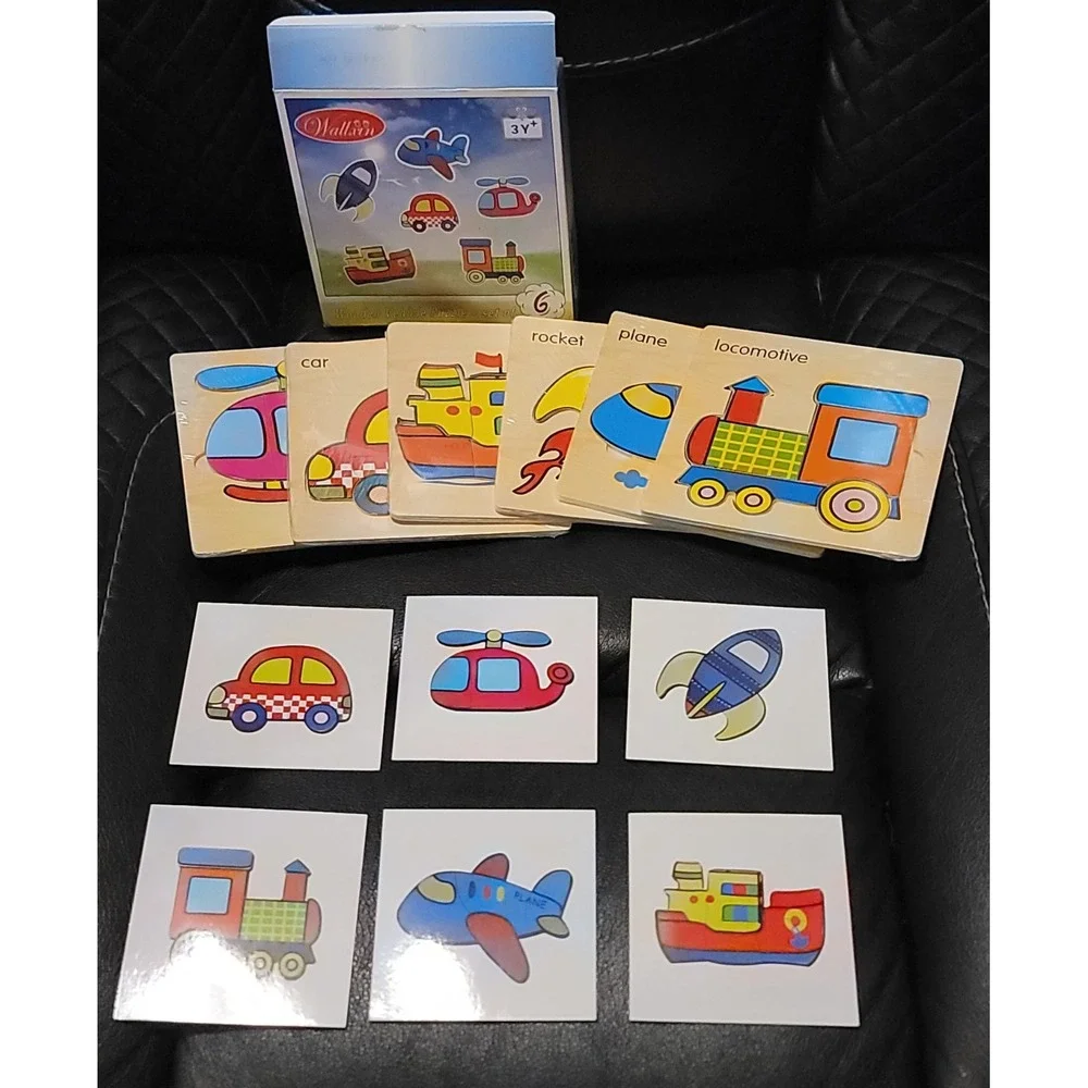 NEW Wallxin Colorful Wooden Vehicle Puzzles Set of 6 Puzzles Sealed for Ages 3+